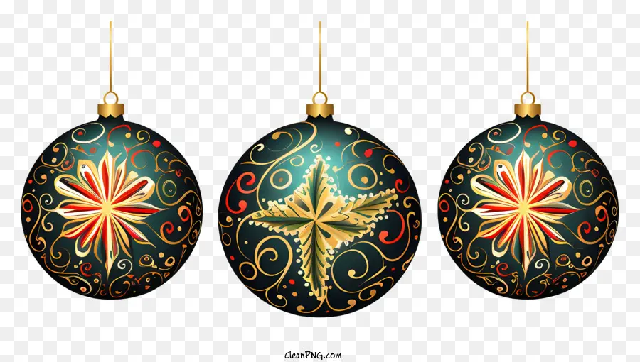 ornamenti di natale - Tre ornati ornati natalizi su una catena d'oro