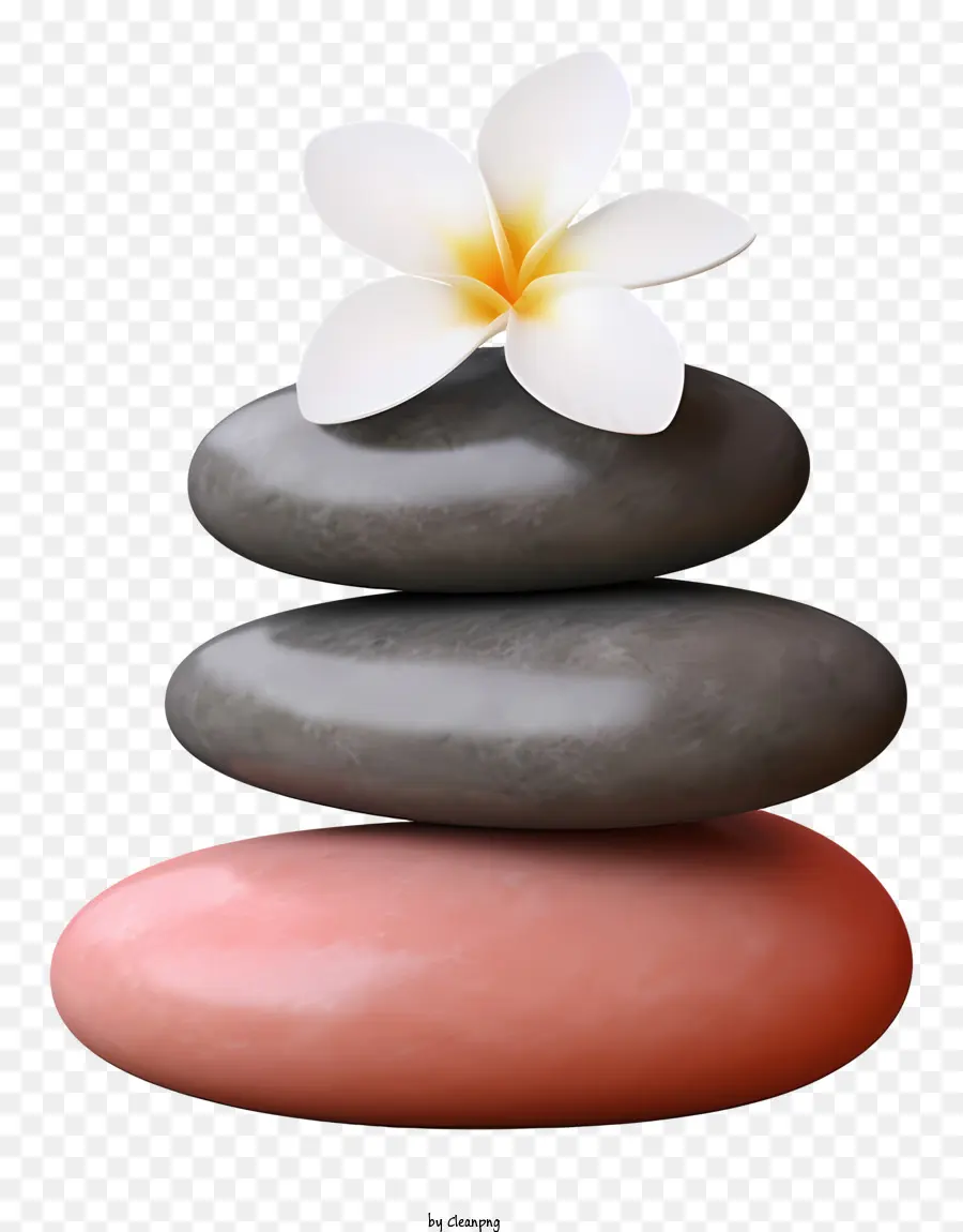 Gesteck - Stapel grauer Kieselsteine ​​mit rosa/weißer Blume