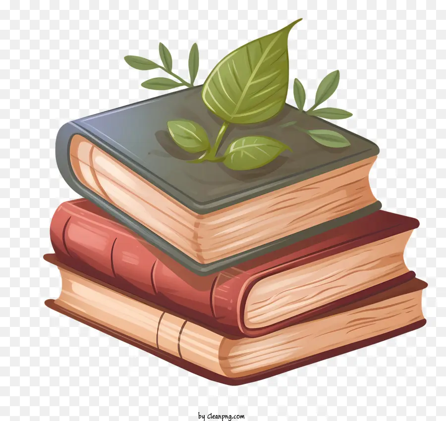 Stapel Bücher - Stapel Bücher mit grünen Blättern wachsen