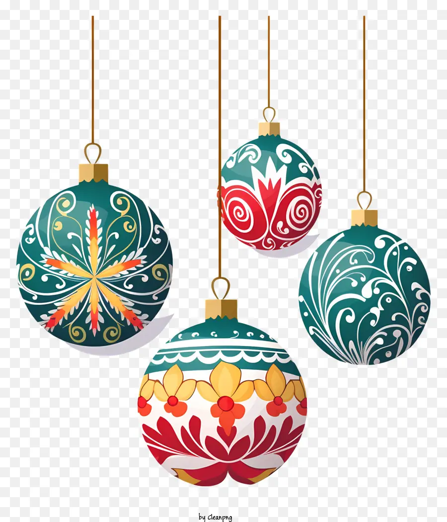 ornamenti di natale - Gli ornamenti natalizi colorati e decorati sono appesi alle corde
