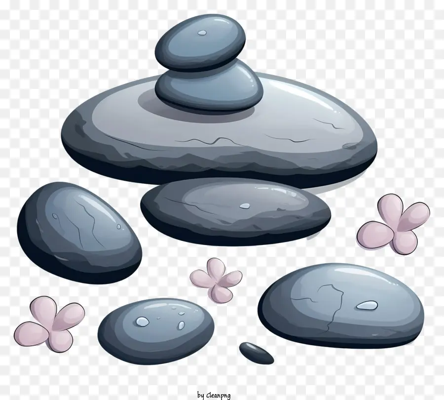 pietre di roccia pietre grigie pietre nere pietre lisce fiori rosa - Mulle di rocce lisce con fiori rosa