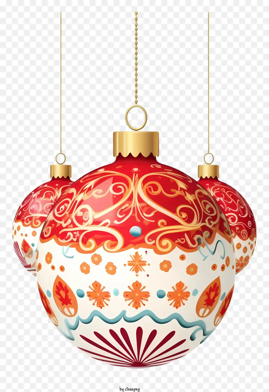 red ornaments orange ornaments yellow ornaments golden chain intricate patterns