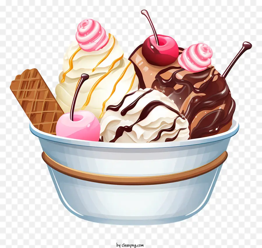 gelato - Ciotola di gelato con vari condimenti