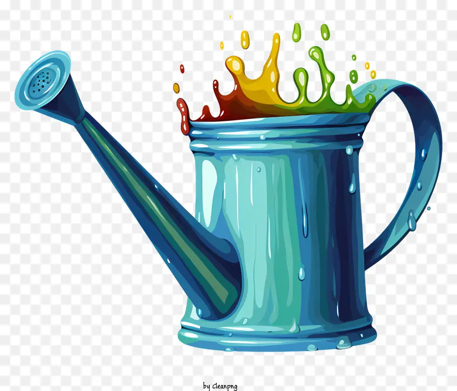 watering can puddle spilling water bright color splashing motion