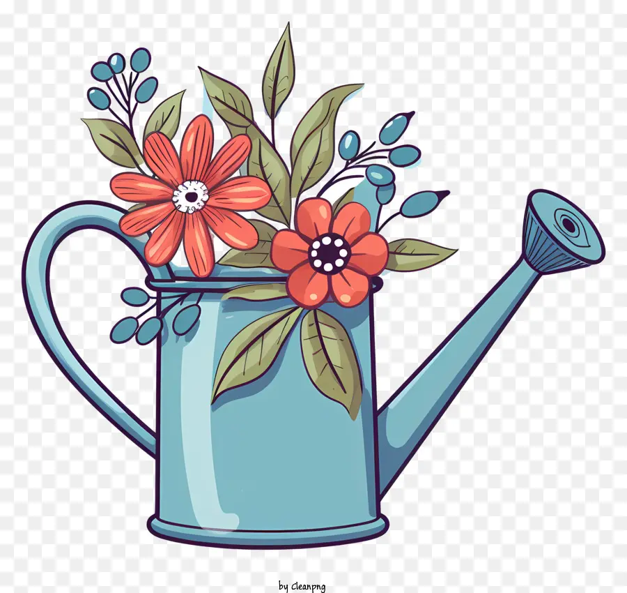 Dipingendo annaffiatura vintage può fiori colorati in metallo blu canna fiori - Lattina di annaffiatura vintage con fiori colorati dipinti