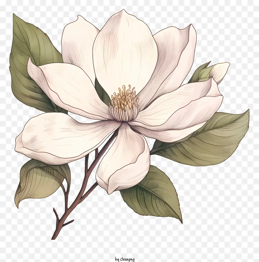 fiore bianco - Grande fiore bianco con cinque petali e foglie verdi