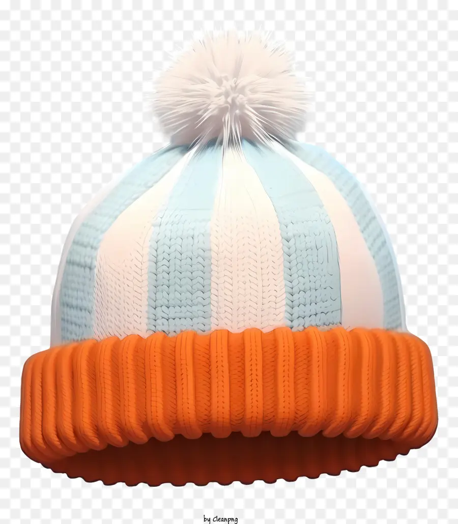 knitted hat orange and blue stripes white pom pom hat winter fashion accessory handmade beanie
