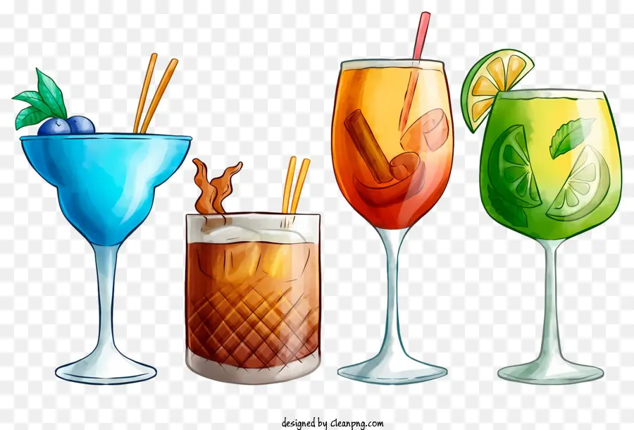 bicchieri - Quattro bevande colorate con cannucce disposte ordinatamente
