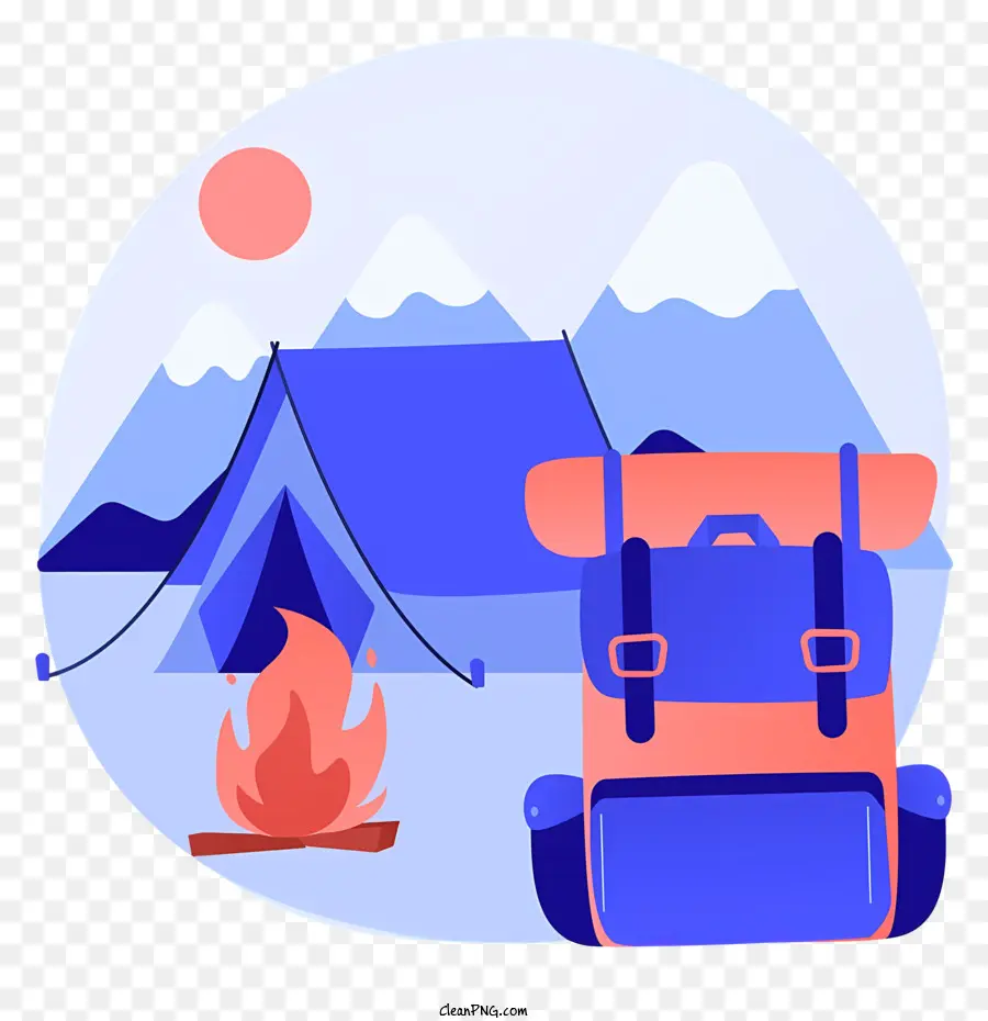Backpacker Zelt Schnee bedeckte Landschaft Feuerstelle Bergkette Camping im Schnee - Snowy Mountain Landschaft mit Rucksacktackers Zelt und Feuer