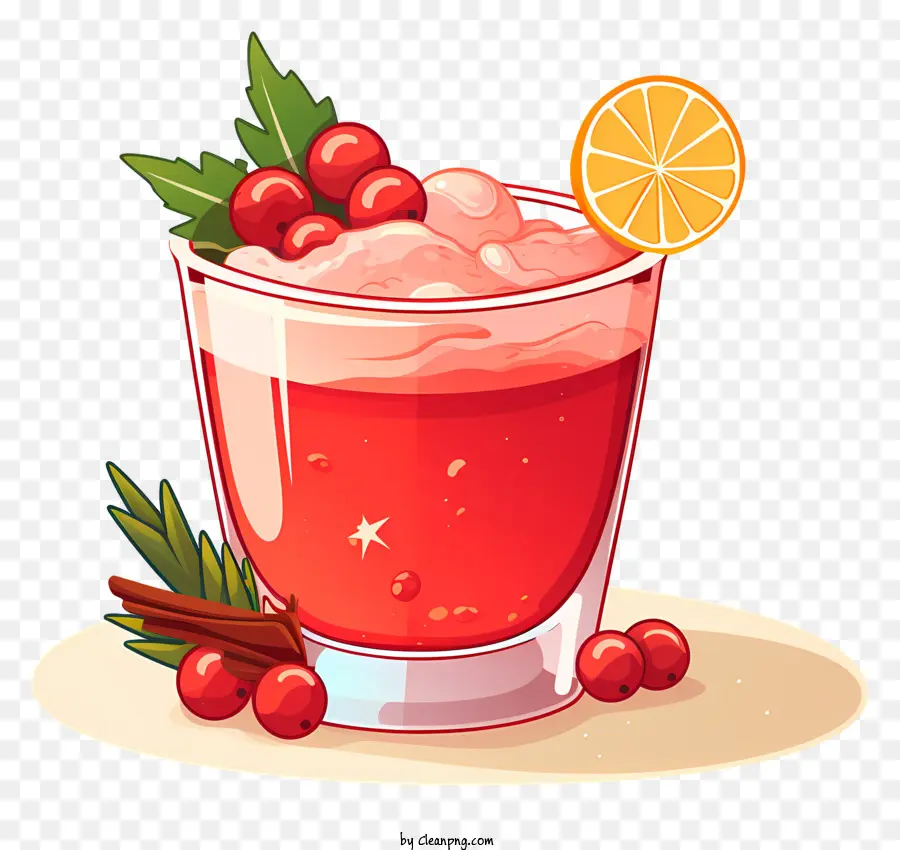 Red Liquid Holiday Drink Zimtstangen Orangenscheiben rote Preiselbeeren - Festliches rotes Getränk mit Zimt und Dekoration