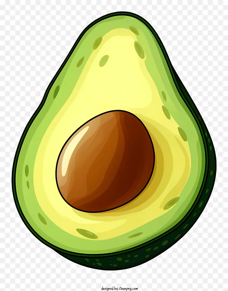 Avocado - Bild: Eine ovale Avocado -Frucht mit grüner Haut, ein einzelner Samen und eine cremige Textur