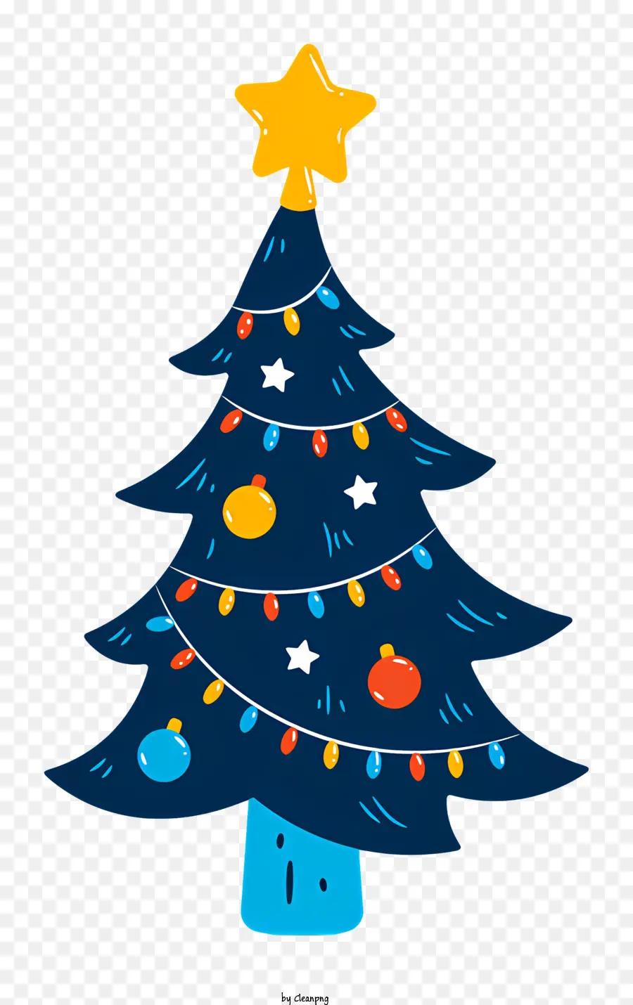 blu albero di natale - Albero di Natale blu con stella, ornamenti, luci