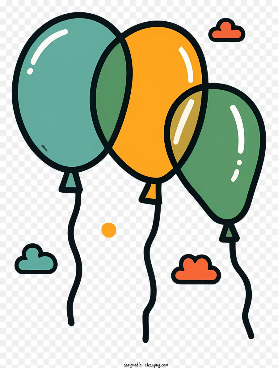 orange Ballon - Drei bunte Luftballons mit Nachrichten am Himmel