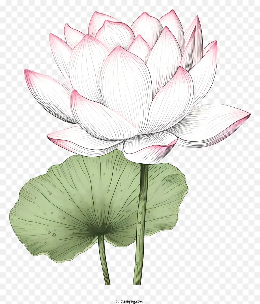 Lotusblüte - Weiße Lotusblume mit rosa Blütenblättern, grüne Blätter