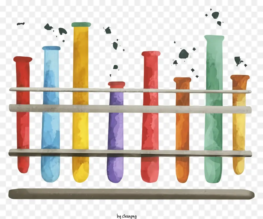 becher laboratorio color liquids shelf watercolor painting - Becher vibranti e colorati su scaffale in legno in laboratorio