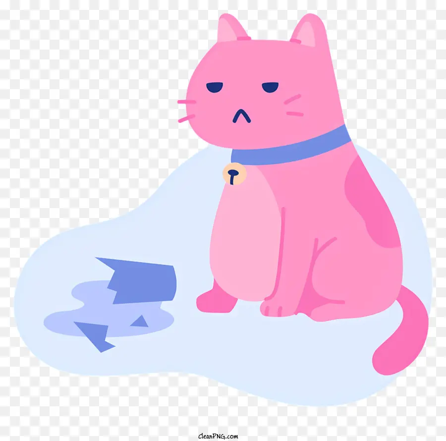 con mèo màu hồng của nước nhắm mắt cổ áo xanh - Con mèo màu hồng ngồi trên mặt nước, bình tĩnh và chán nản