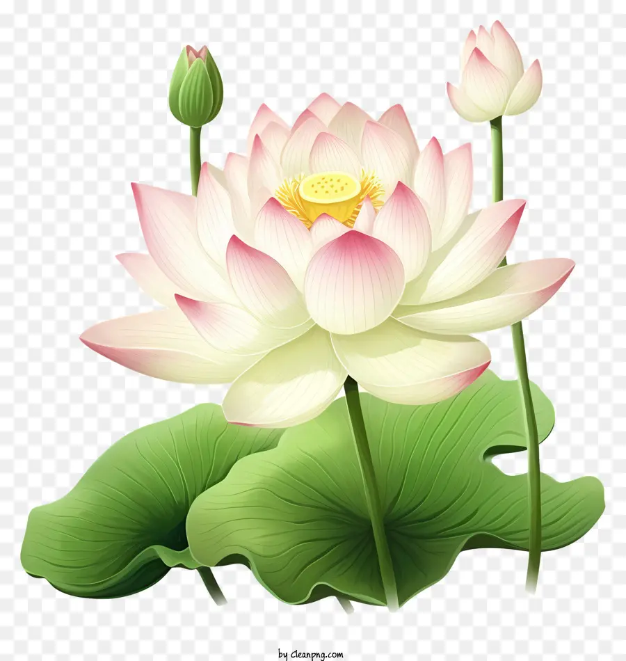 Lotusblüte - Lebendige Cartoon -Lotusblume auf grünen Blättern