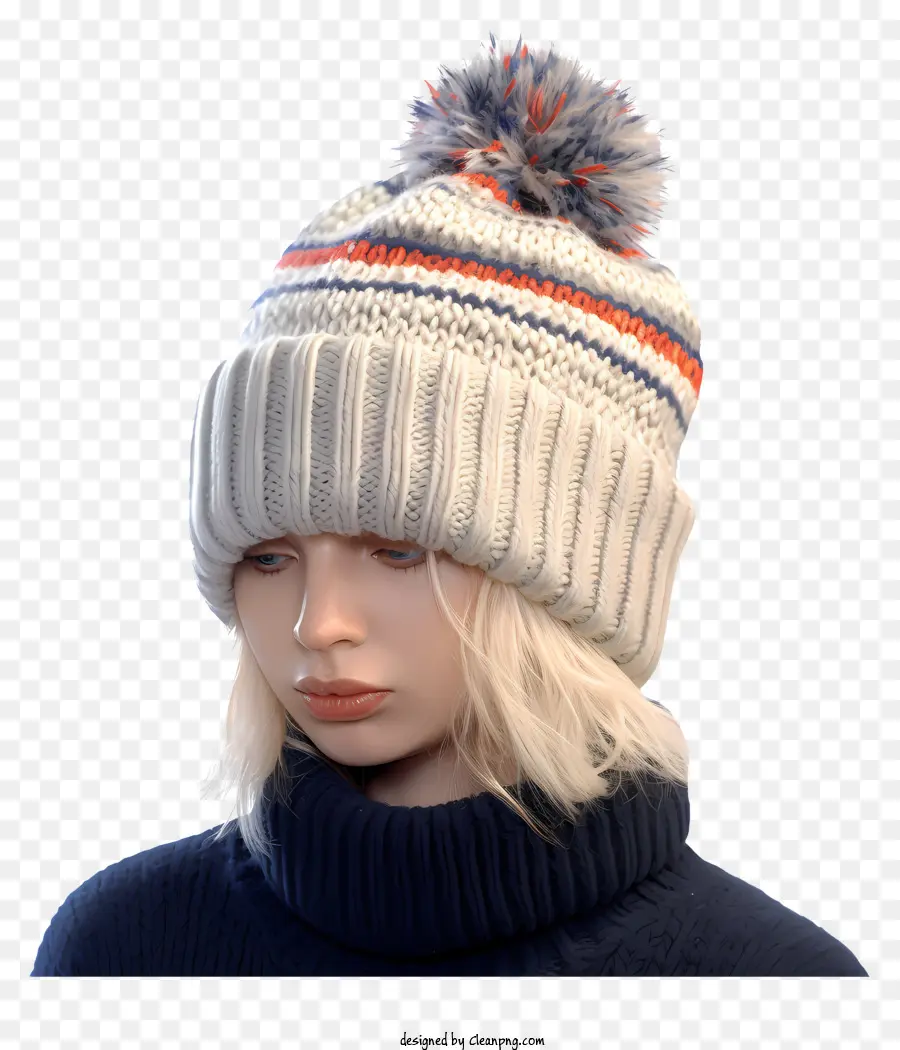 knitted beanie pom pom hat cable pattern striped design knitted scarf