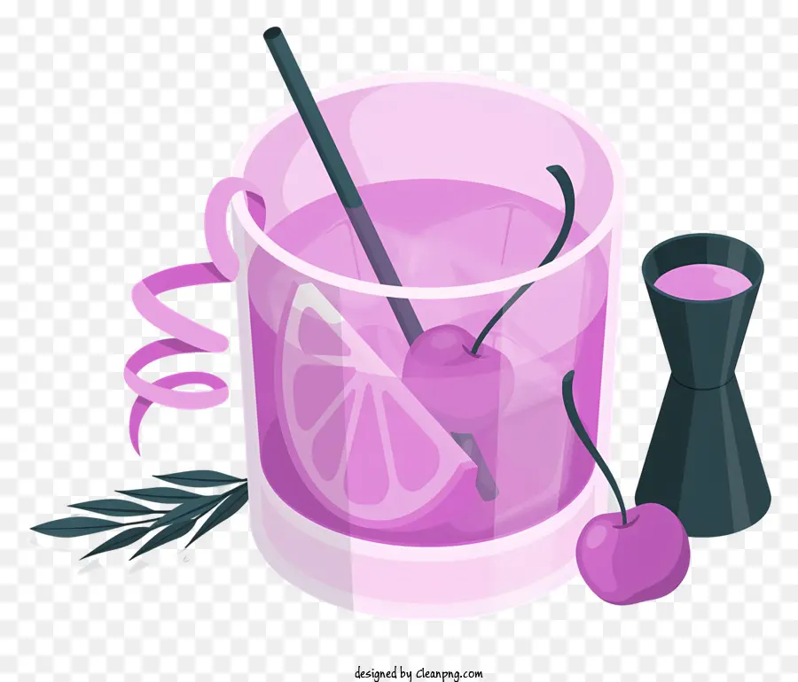 Sommer drink - Rosa Getränke mit Kirsche, Stroh, schwarzer Hintergrund