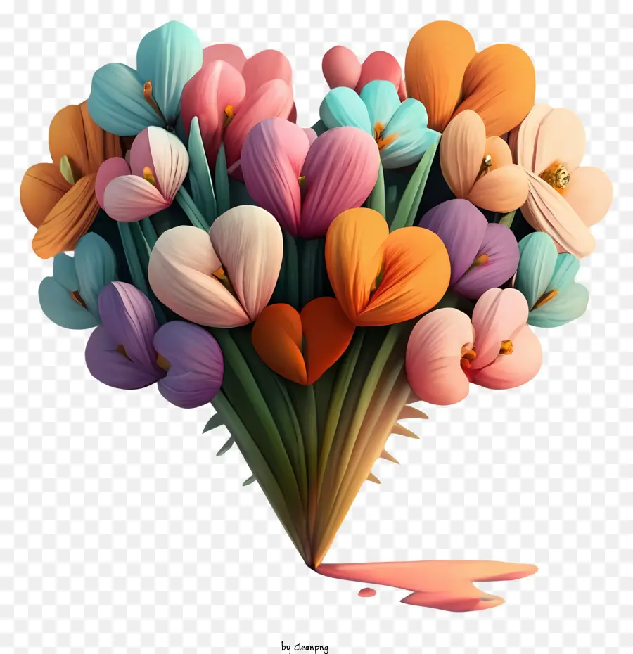 hoa hình trái tim hoa bó hoa màu hồng hoa màu vàng - Bouquet hình trái tim của những bông hoa đầy màu sắc trên nền đen