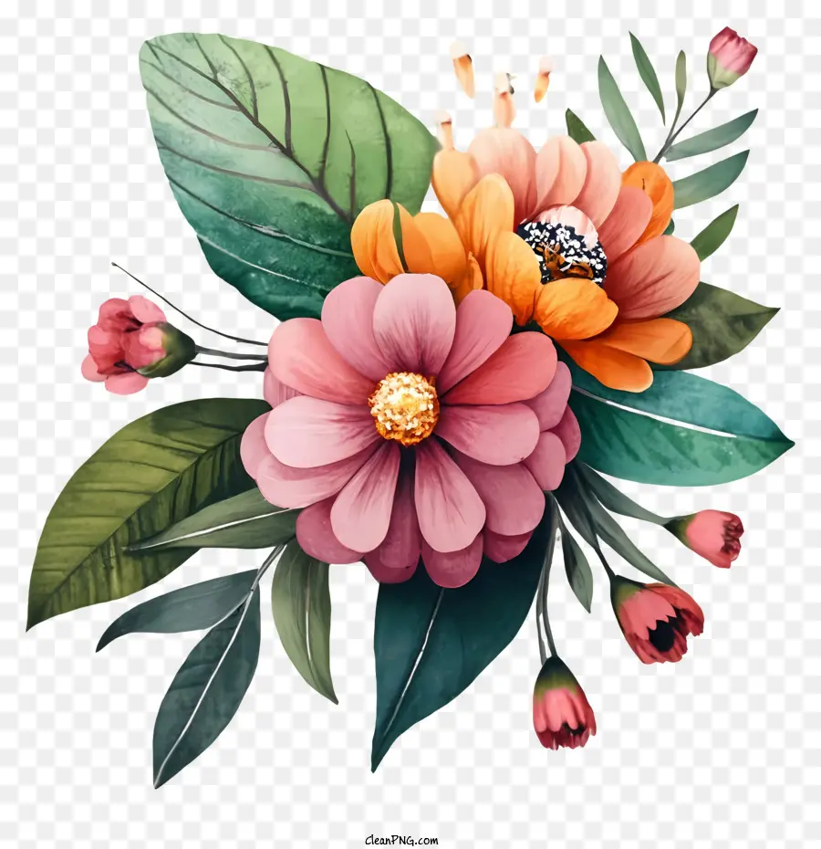 bouquet di fiori - Bouquet ad acquerello vibrante con fiori rosa e arancioni
