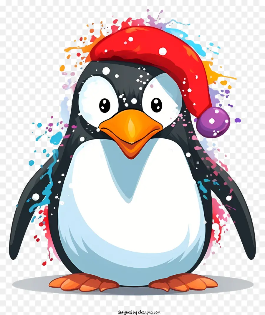 santa Hut - Penguin trägt Weihnachtsmütze und Pelzmantel