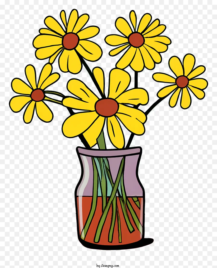 gelbe Daisses klare Vase realistische Gänseblümchen natürliches Aussehen helle und lebhafte Farben - Lebendige, symmetrische Vase von gelben Gänseblümchen