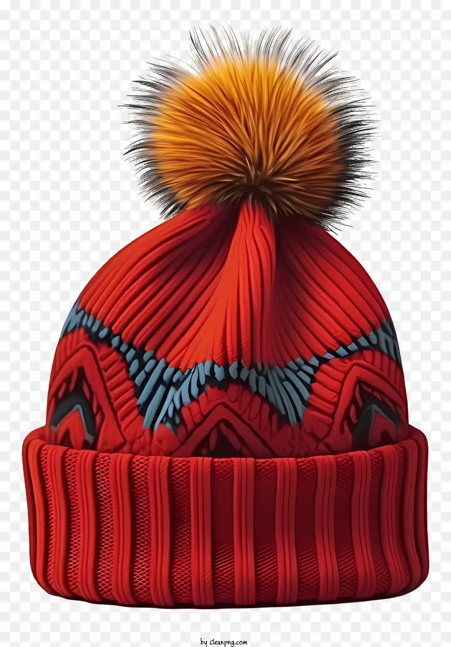 winter Hut - Roter gestrickter Hut mit Pom Pom auf schwarzem Hintergrund