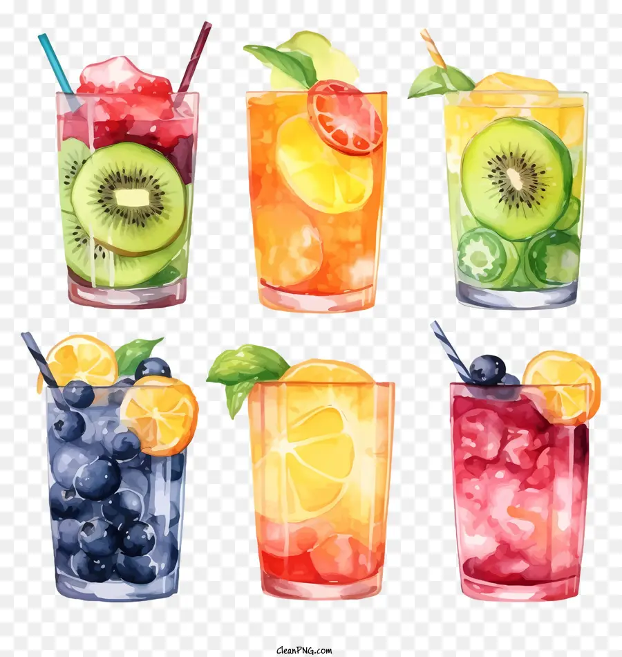 Đồ uống cocktail đồ uống có trái cây có đầy đồ uống đầy màu sắc cho đồ uống nhiệt đới - Đồ uống đầy màu sắc với trái cây và ô, bình thường và vui vẻ