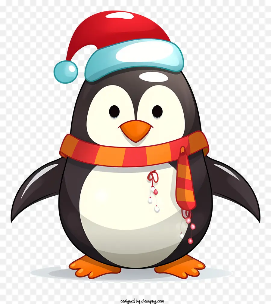 ông già noel chiếc mũ - Chim cánh cụt hoạt hình với chiếc khăn màu đỏ và mũ ông già Noel
