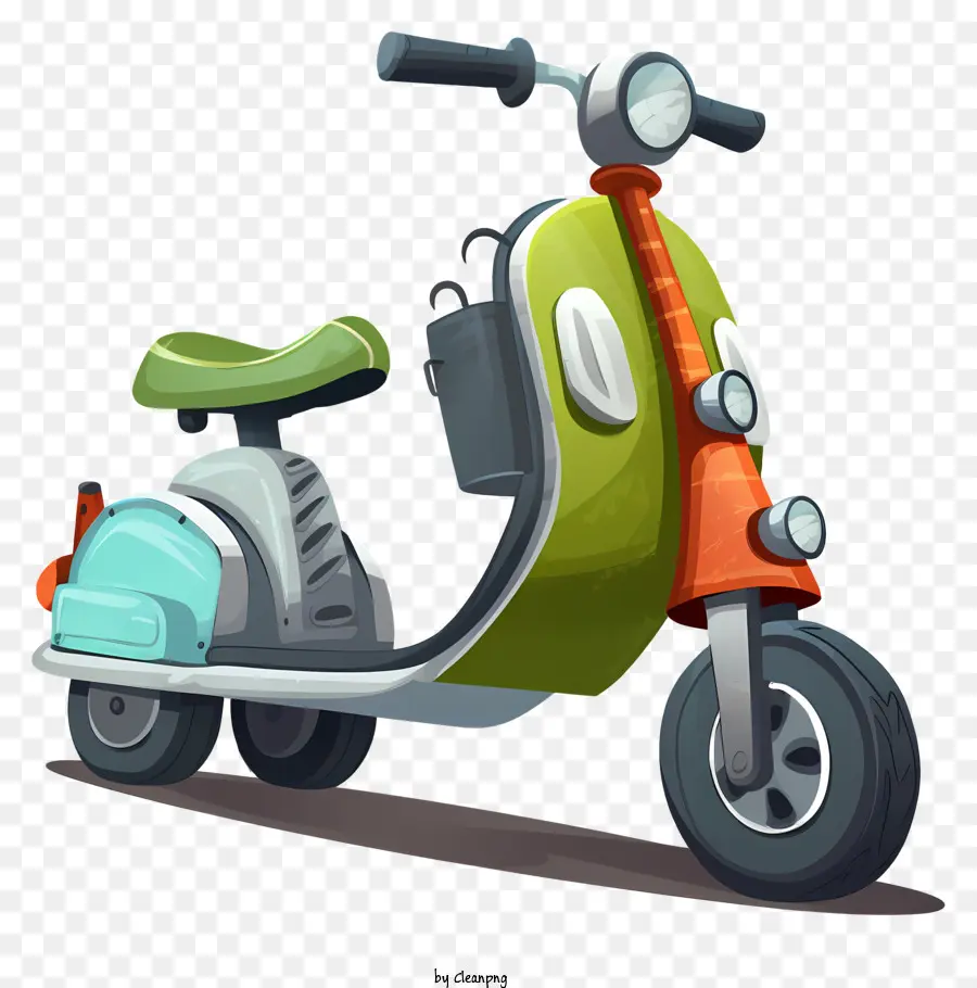 Motor Scooter kleiner Roller Green Scooter Red Sattel Schwarze Rückenlehne - Grüner Motorroller mit roter Sattel, geparkt
