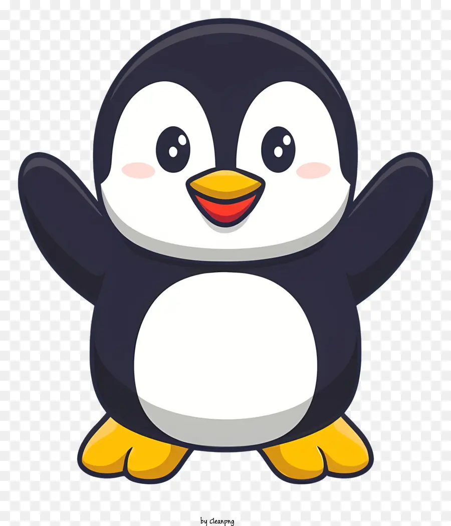 Cartoon Pinguin schwarz und weiß rund Bauch große Augen großer gebogener Schnabel - Happy Cartoon Pinguin mit gestreiften Schal