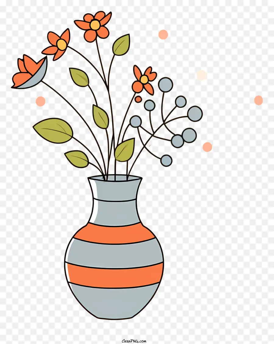 Orange - Asymmetrische Blumenanordnung in gestreiften Keramikvase