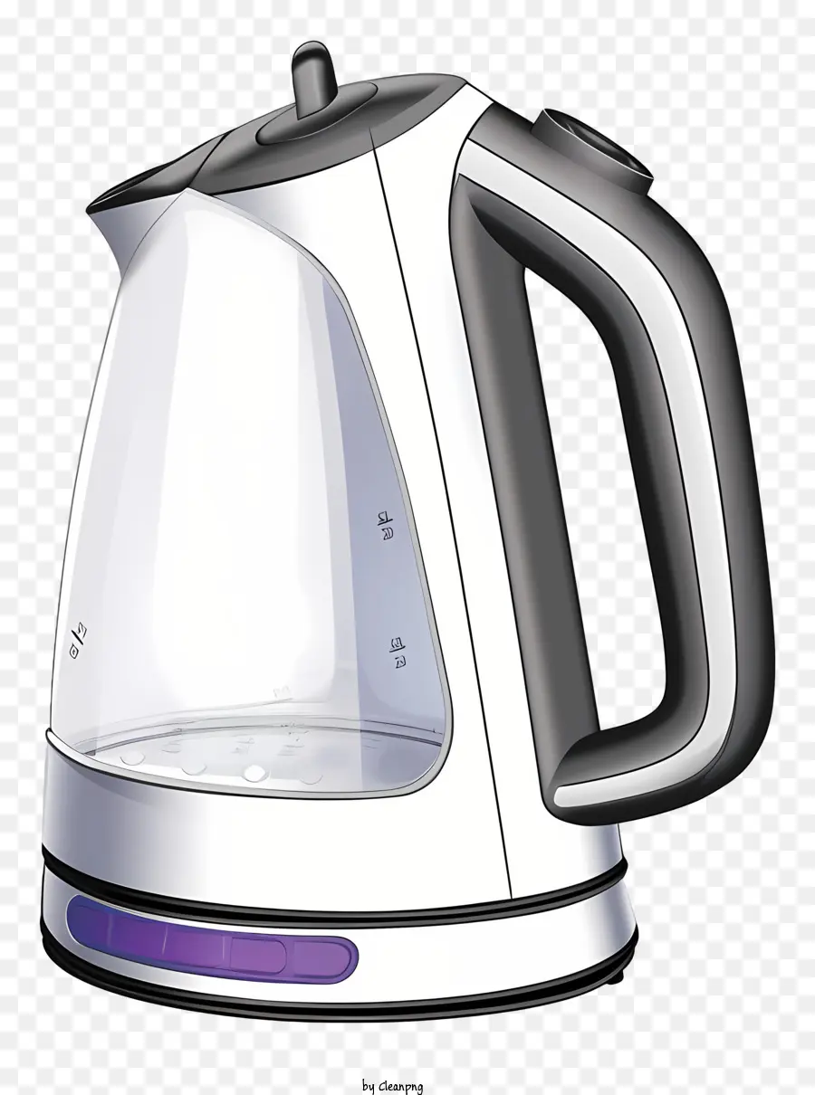 white kettle blue handle black spout circular base curved handle