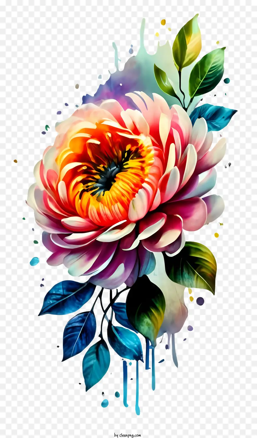 watercolor illustration large flower vibrant colors bright yellow center pink petals