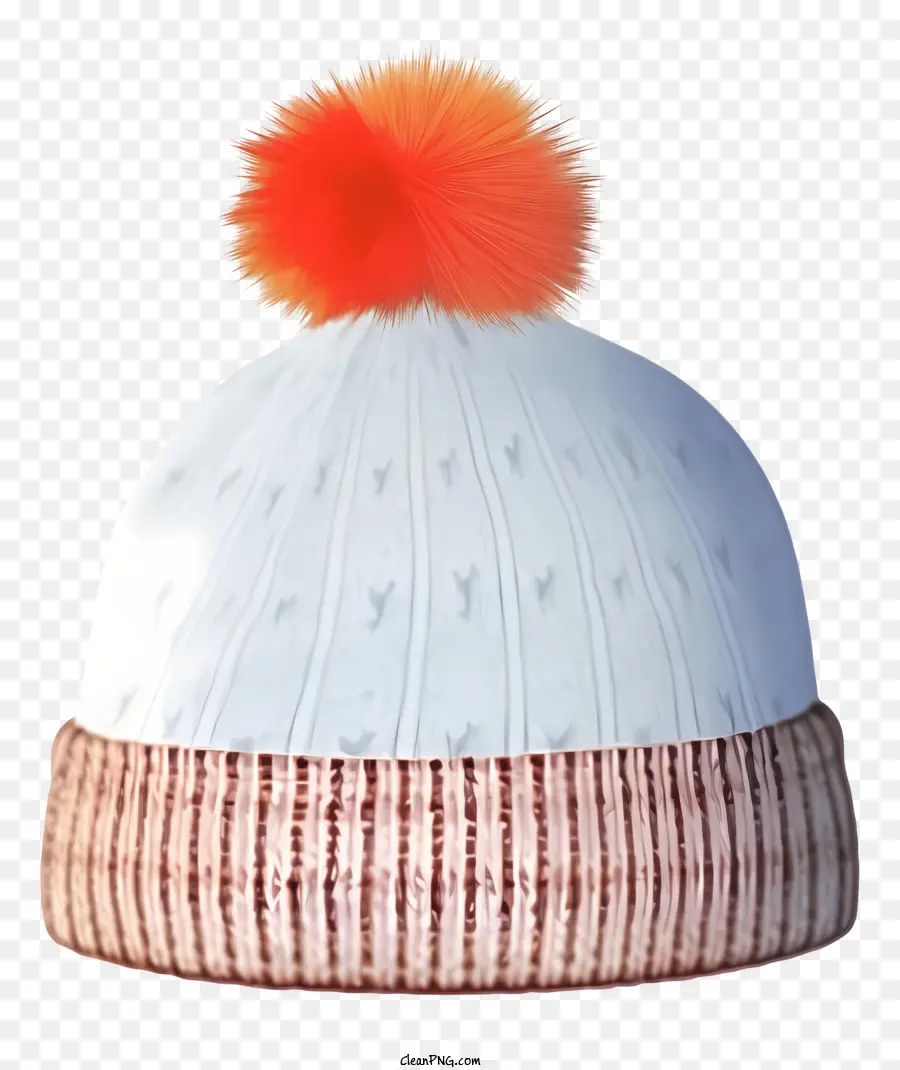 mùa đông mũ - Beanie dệt kim trắng với pom pom màu nâu và cam