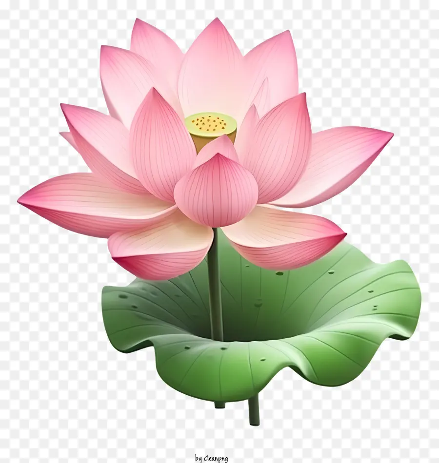 Pink Lotus Blumegrüner Stiel und Blätterteich mit Wasser üppige grüne Pflanzen große rosa Blütenblätter gefüllt - Rosa Lotusblume mit grünem Stiel und Blättern im Teich