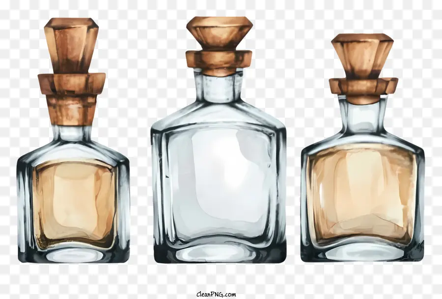 bottiglie vuote bottiglie di vetro in legno stile ad acquerello caldo e invitante - Bottiglie di vetro vuote in arte in stile acquerello