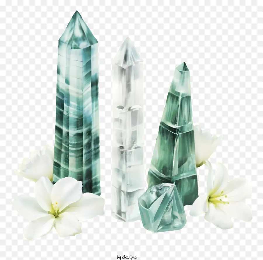 Große Kristalle Klarer Kristalle Grüne Marmor Durchscheinend Material fußballgroßer Kristall - Großer, klarer grüner Kristall mit weißen Blüten