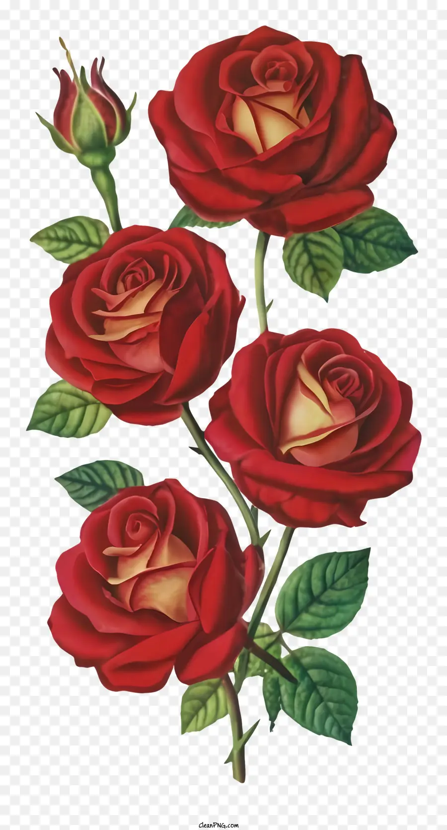 Rote Rosen - Rote Rosen mit grünem Blättern spiralisch angeordnet