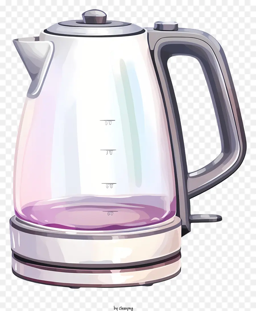 Glaskessel leerer Kessel lila Sput - Klarglas Wasserkocher mit weißem Griff und lila Ausstrich