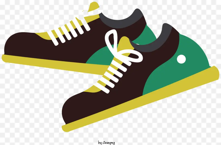 scarpe da tennis scarpe da tennis verde scarpe da tennis nere lacci gialli design di scarpe da tennis - Immagine piatta: scarpe da tennis verde e nero con pizzo giallo, suola nera. 
Destinato al gioco di tennis