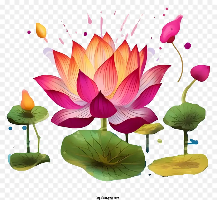 Lotusblüte - Hellrosa Lotusblume, umgeben von grünen Blättern umgeben