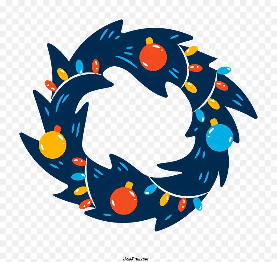 Weihnachten Kranz - Blauer Kranz mit weißen Bögen, Lichtern, Stechpalmenblättern