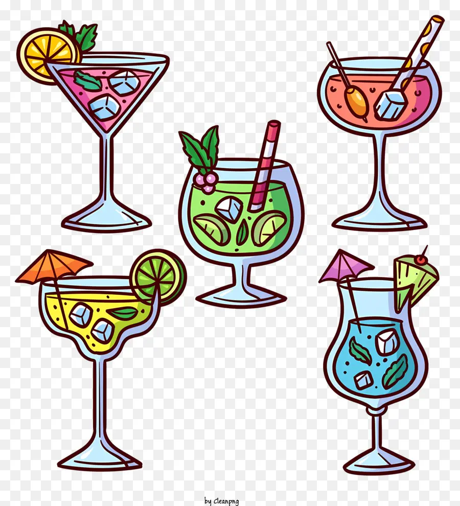 bicchieri - Varie bevande colorate in bicchieri con cannucce