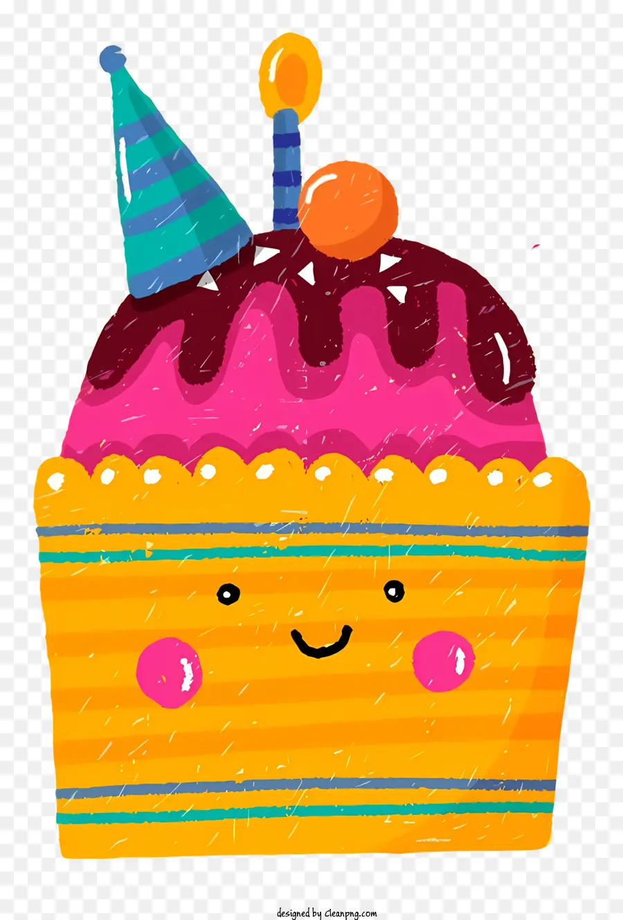 Geburtstagskuchen - Geburtstagstorte mit Partyhut und Kerzen