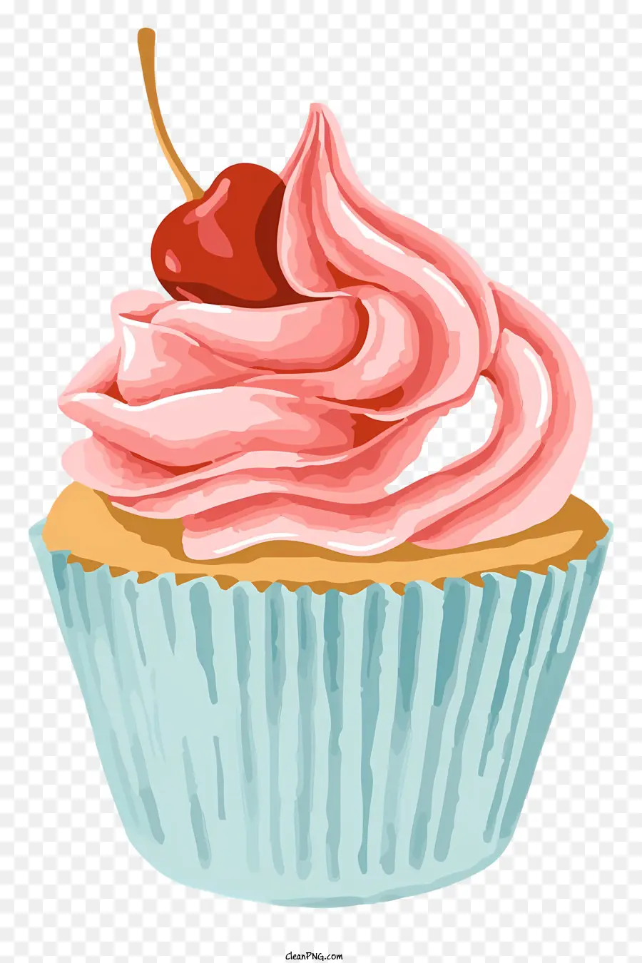 bánh cupcake màu hồng đánh kem anh đào trên chiếc bánh cupcake frosting màu trắng hàng đầu với anh đào - Cupcake màu hồng với kem và anh đào