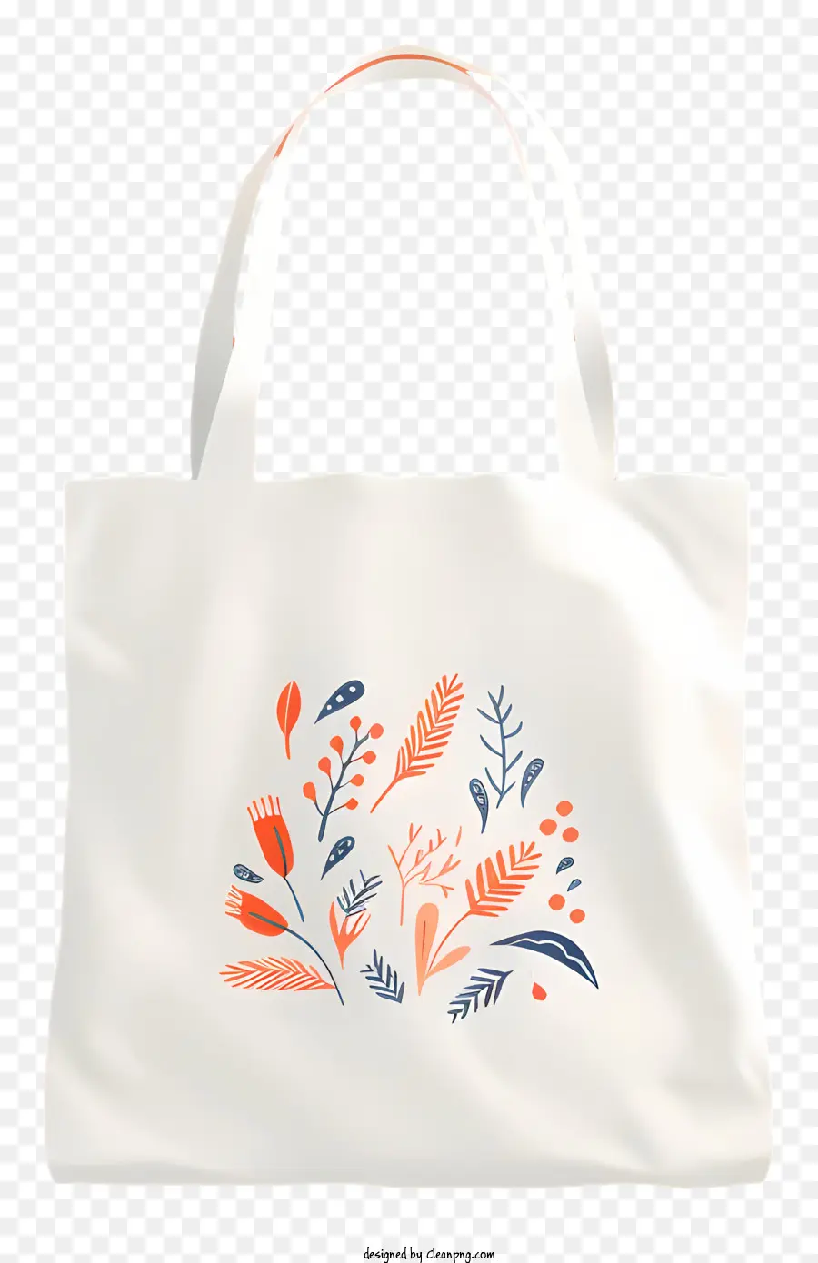 white tote bag hand-drawn floral design black and blue flowers buds and leaves organic tote bag