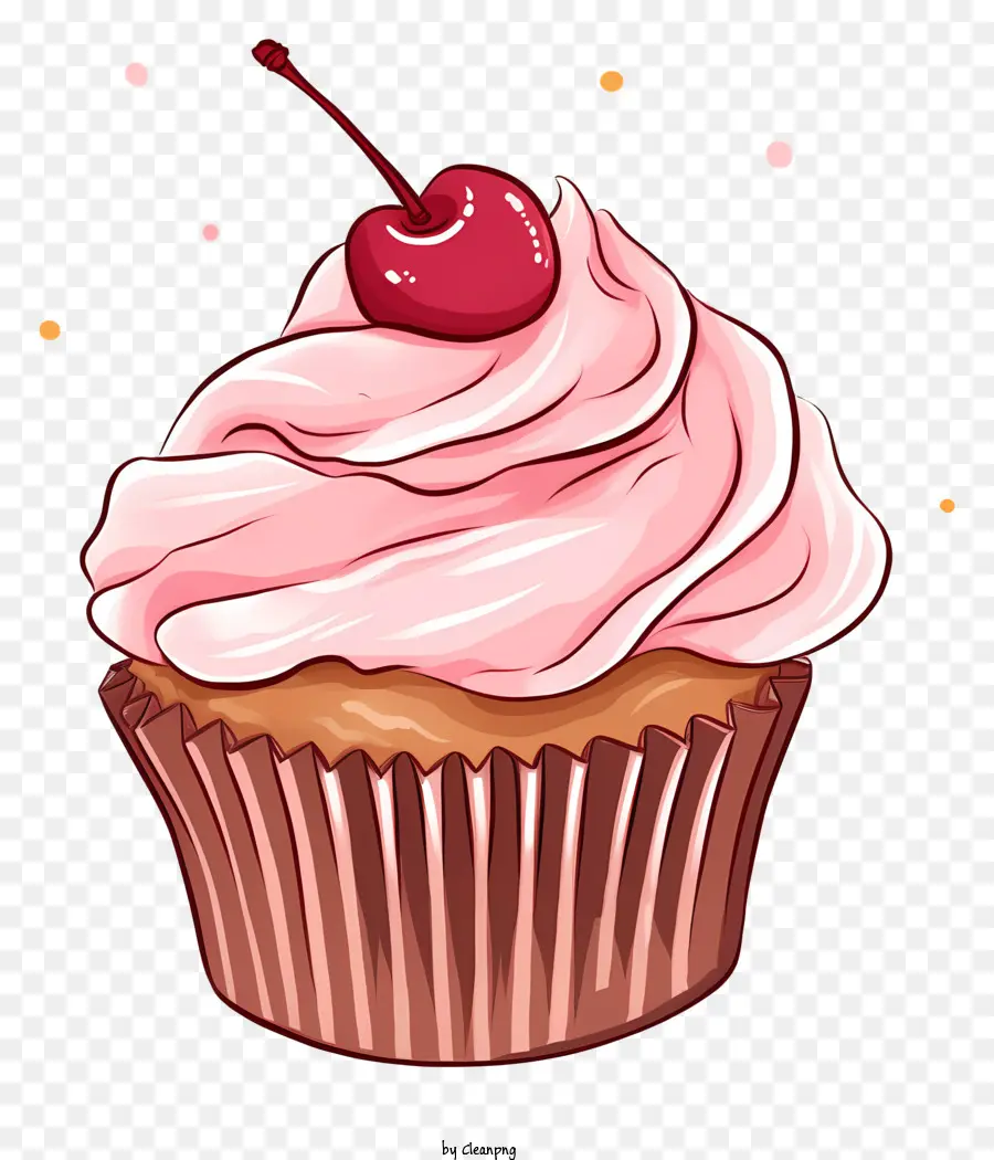 cupcake pink icing cherry black background dessert