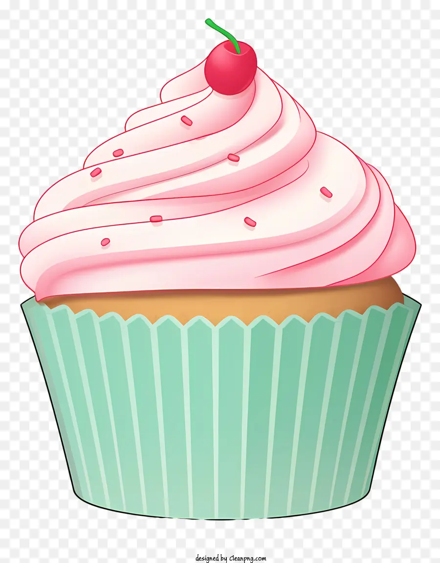 Cupcake Pink Cupcake weiße Zuckergussschokoladen -Chips Grüne Teller - Pink Cupcake mit weißem Zuckerguss, Schokoladenchips